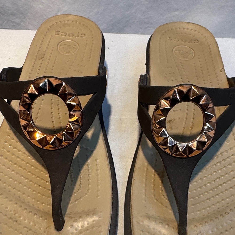 CROCS Black and Tan Women's Sandals - Picture 9 of 9